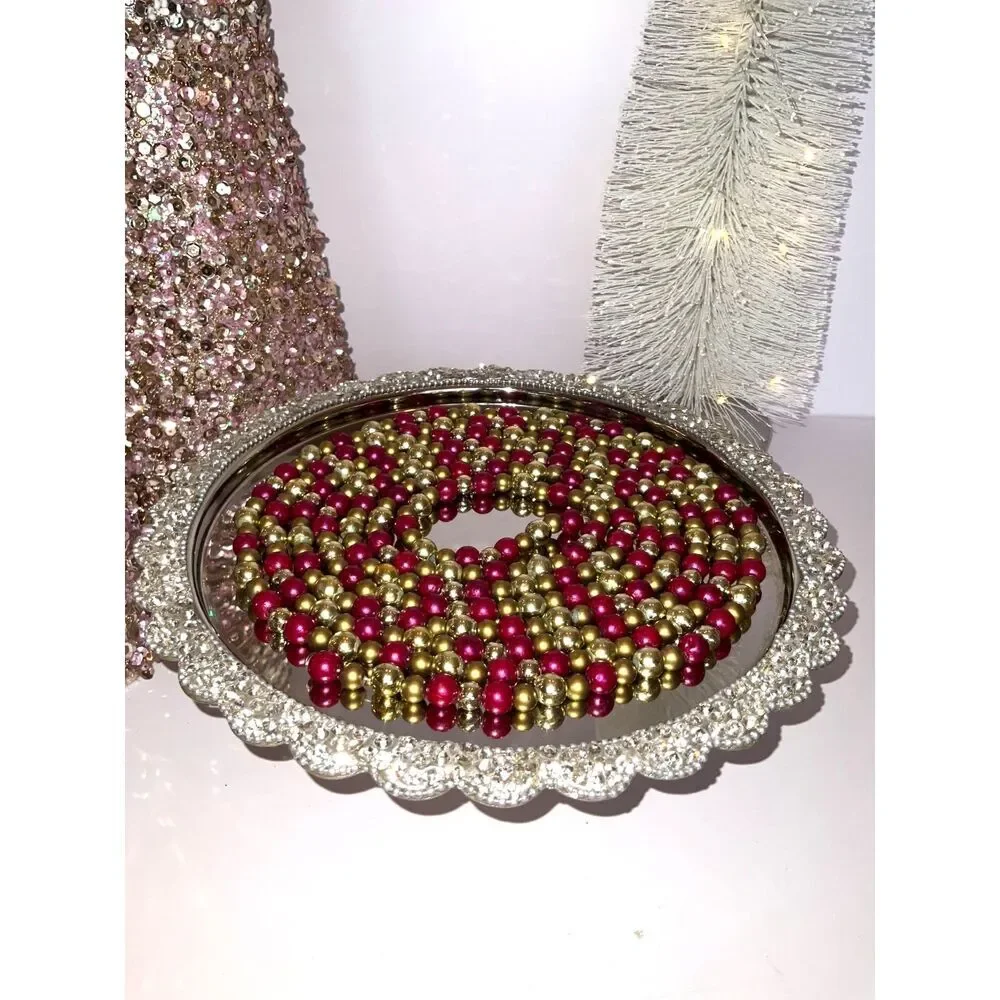 Beautiful strand of Christmas bead garland silver, gold, burgundy must see